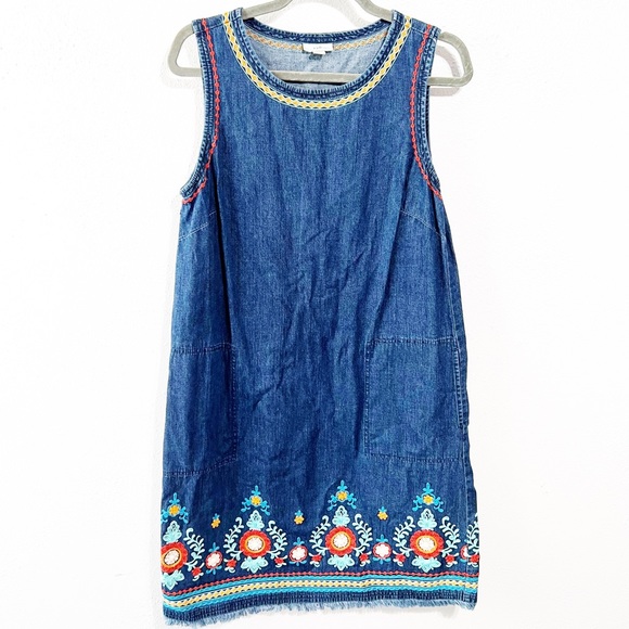 J. Jill | Dresses | J Jill Denim Embroidered Tank Shift Dress Size Small |  Poshmark